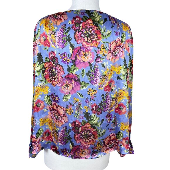 Zara V-Neck Ruffled Front Long Sleeve Multicolored Floral Flowy Blouse Med - Picture 5 of 7